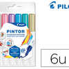 MARQUEUR PILOT PINTOR SET METAL MIX POINTE EXTRA FINE COLORIS ARGENT ROSE VIOLET BLEU VERT OR POCHETTE 6 UNITÉS