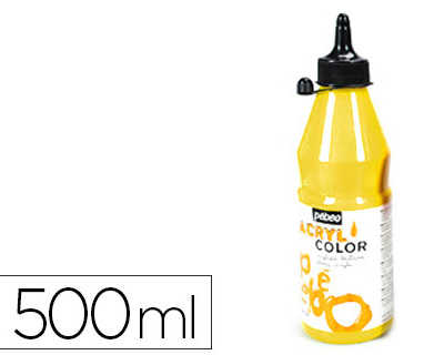 gouache-acrylique-pabao-acrylc-olor-indalabile-couvrante-brillante-tous-supports-coloris-jaune-primaire-flacon-500ml