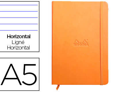 carnet-rhodia-webnotebook-a5-1-4-8x21cm-couverture-simili-cuir-orange-192-pages-90g-ligna-alastique-marque-page-orange