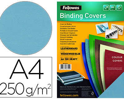 couverture-fellowes-grain-cuir-250g-format-a4-coloris-bleu-clair-paquet-100-unitas