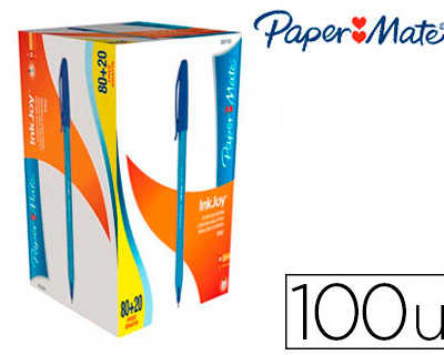 stylo-bille-paper-mate-inkjoy-100-acriture-moyenne-0-5mm-ultra-douce-corps-triangulaire-rasiste-bavures-bleu-pack-100