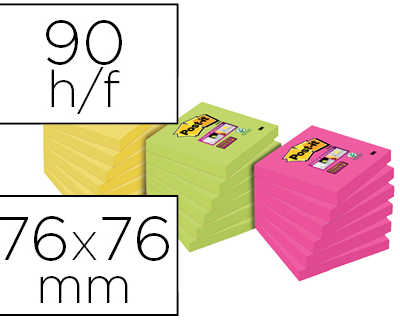 bloc-notes-post-it-super-sticky-76x76mm-90f-adh-sif-renforc-coloris-vert-rose-jaune-lot-15-unit-s-3-gratuites