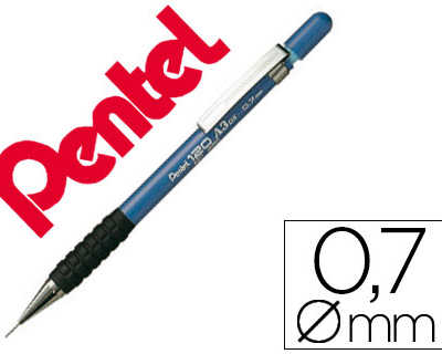 porte-mine-pentel-a310-0-7mm-c-orps-plastique-canon-4mm-embase-caoutchouc-ergonomique-2-mines-hi-polymere-coloris-bleu