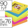 BLOC-NOTES POST-IT SUPER STICK Y COULEURS RIO 76X76MM 90F JAUNE NAON/BLEU MER/VERT NAON/FUCHSIA/ORANGE NAON 6 BLOCS