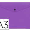 POCHETTE ENVELOPPE LIDERPAPEL POLYPROPYLENE 180 MICRONS A3 420X297MM 50F FERMETURE BOUTON RASISTANT TRANSPARENT VIOLET