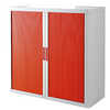 ARMOIRE PAPERFLOW EASYOFFICE 2 TABLETTES CHARGE 75KG STRUCTURE BLANCHE RIDEAUX 104X110X41,5CM COLORIS BLANC/ROUGE