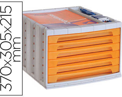 module-classement-q-connect-6-tiroirs-370x305x215mm-coloris-orange-transparent