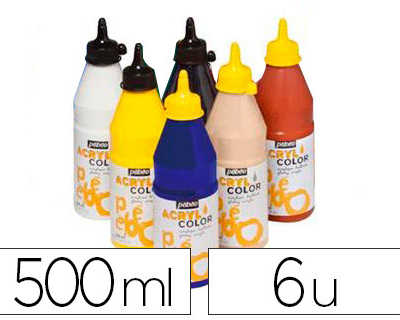 gouache-acrylique-pabao-acrylc-olor-indalabile-couvrante-brillante-tous-supports-assortiment-6-flacons-500ml