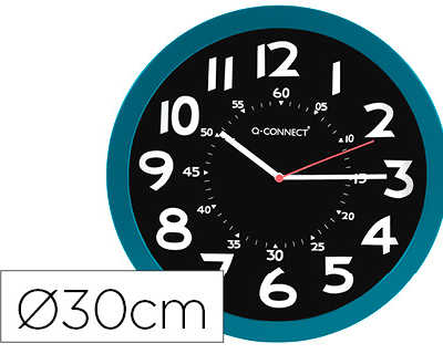horloge-q-connect-murale-plast-ique-design-moderne-couleur-vive-1-pile-aa-non-fournie-diametre-30cm-bleu