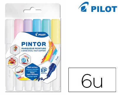 marqueur-pilot-pintor-set-pastel-mix-ponte-extra-fine-coloris-bleu-jaune-violet-vert-rose-blanc-pochette-6-unit-s