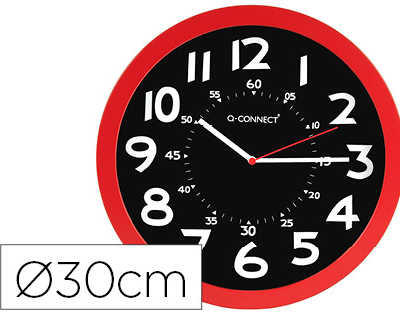 horloge-q-connect-murale-plast-ique-design-moderne-couleur-vive-1-pile-aa-non-fournie-diametre-30cm-rouge
