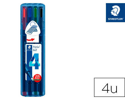 stylo-bille-staedtler-triplus-ball-437-m-pointe-matal-large-0-7mm-encre-infalsifiable-atui-chevalet-4-coloris-assortis