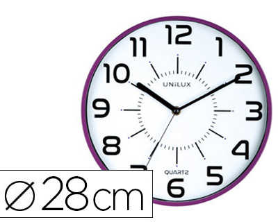 horloge-unilux-pop-quartz-haut-e-pracision-silencieuse-pile-1-5v-aa-fournie-diametre-28-5cm-lisibilita-30-metres-violet
