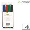 MARQUEUR Q-CONNECT PERMANENT T ABLEAU PAPIER POINTE OGIVE TRAIT 3MM CORPS PLASTIQUE POCHETTE 4 UNITAS ASSORTIES