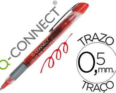 roller-q-connect-acriture-0-5m-m-pointe-moyenne-0-7mm-grip-caoutchouc-corps-transparent-encre-liquide-couleur-rouge