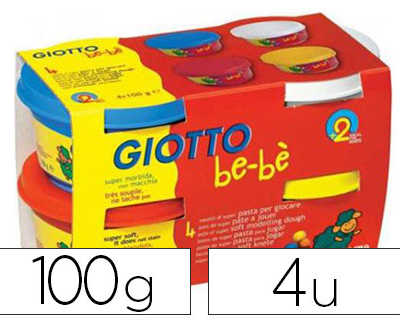 p-te-amodeler-giotto-be-be-te-sta-dermatologiquement-coloris-assortis-rouge-jaune-cyan-blanc-4-pots-100g