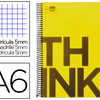 CAHIER SPIRALE LIDERPAPEL SÉRIE THINK A6 10,5X14,8CM 280 PAGES 80G 5X5MM 3 TROUS COIL-LOCK BANDES 4 COULEURS JAUNE