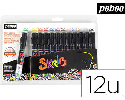 marqueur-peinture-pabao-skrib-acrylique-brillant-multi-supports-pointe-0-7mm-couleurs-classiques-set-12-unitas