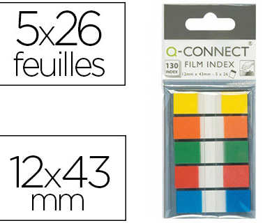 marque-pages-q-connect-mini-ki-t-poche-12x44mm-130f-coloris-assortis-bleu-rouge-jaune-vert-orange-lot-5x26-unitas