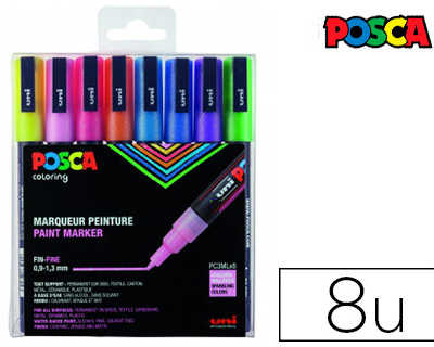 marqueur-posca-pc3m-gouache-en-cre-inodore-toutes-surfaces-pointe-fine-conique-coloris-assortis-matal-atui-8-unitas