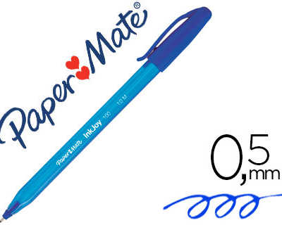 stylo-bille-paper-mate-inkjoy-100-acriture-moyenne-0-5mm-ultra-douce-corps-triangulaire-rasiste-bavures-coloris-bleu