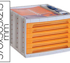 module-classement-q-connect-6-tiroirs-370x305x215mm-coloris-orange-transparent