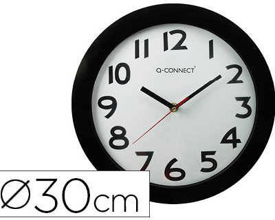 horloge-q-connect-murale-plast-ique-design-actuel-numaros-noirs-fond-blanc-1-pile-aa-non-fournie-diametre-30cm-noir