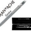 STYLO-BILLE CARAN D'ACHE 849 G OLDBAR ORIGINAL 3 MICRONS OR BOUTON POUSSOIR GRIS ARDOISE ENCRE BLEUE POINTE MOYENNE ÉTUI