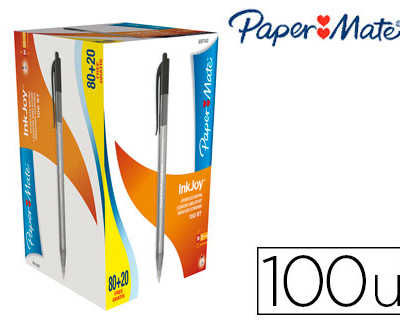 stylo-bille-paper-mate-inkjoy-100-acriture-moyenne-0-5mm-encre-ultra-douce-rasiste-bavures-ratractable-noir-pack-100u