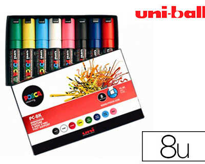 marqueur-posca-pc8k-gouache-en-cre-inodore-toutes-surfaces-pointe-large-biseautae-assortiment-atui-8-unitas