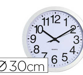 horloge-murale-carpentras-30cm-cadre-plastique-argent-fond-blanc-chiffres-couleur-noir