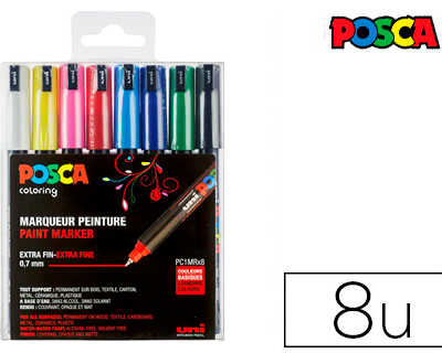 marqueur-posca-pc1mc-gouache-e-ncre-inodore-toutes-surfaces-pointe-ultra-fine-conique-coloris-basiques-8-unitas