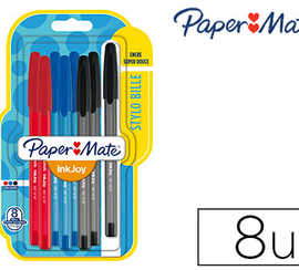 stylo-bille-paper-mate-inkjoy-100-acriture-moyenne-0-5mm-ultra-douce-rasiste-bavures-assortis-blister-8-unitas