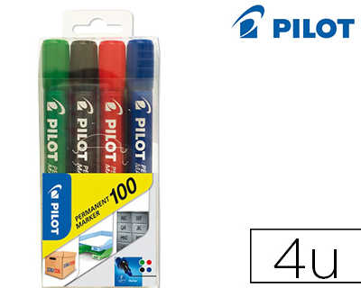 marqueur-pilot-100-permanent-p-ointe-ogive-fine-4-5mm-tous-supports-rasiste-al-eau-pochette-4u-noir-bleu-vert-rouge