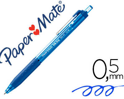 stylo-bille-paper-mate-inkjoy-300-rt-acriture-moyenne-0-5mm-encre-douce-ratractable-clip-matal-rasiste-bavures-grip-bleu