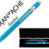 STYLO-BILLE CARAN D'ACHE 849 M ETAL XLINE ALUM. BOUTON POUSSOIR HEXAGONAL BRILLANT TURQUOISE ENCRE BLEUE POINTE MOYENNE