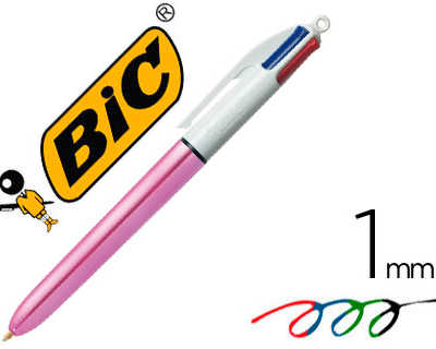 stylo-bille-bic-4-couleurs-shi-ne-pointe-1mm-acriture-moyenne-corps-rose-matallisa-brillant