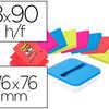 DÉVIDOIR BOX Z-NOTES POST-IT B LEU ET 8 BLOCS Z-NOTES SUPER STICKY 76X76MM COLORIS BANGKOK ET BORA BORA