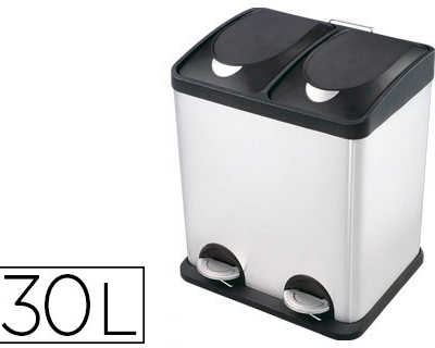 poubelle-q-connect-matallique-padale-couvercle-plastique-30l-2-compartiments-15l