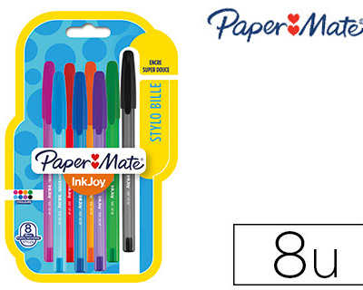 stylo-bille-paper-mate-inkjoy-100-acriture-moyenne-0-5mm-ultra-douce-rasiste-bavures-assortis-fun-blister-8-unitas