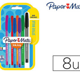 stylo-bille-paper-mate-inkjoy-100-acriture-moyenne-0-5mm-ultra-douce-rasiste-bavures-assortis-fun-blister-8-unitas