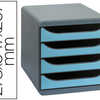 MODULE CLASSEMENT EXACOMPTA BI G BOX 4 TIROIRS OUVERTS MONOBLOC ULTRA RIGIDE 347X278X267MM COLORIS GRIS/BLEU TURQUOISE