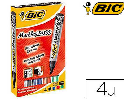 marqueur-bic-permanent-marking-2300-pointe-biseautae-traca-3-5mm-corps-plastique-encre-base-alcool-bo-te-4-unitas