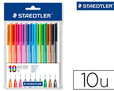 stylo-bille-staedtler-corps-tr-iangulaire-pointe-moyenne-0-45mm-encre-classique-non-rechargeable-assortiment-10-coloris