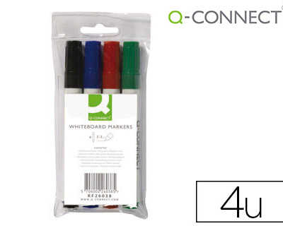 marqueur-q-connect-tableau-bla-nc-pointe-ogive-traca-3mm-corps-plastique-encre-base-alcool-pochette-4-unitas-assorties