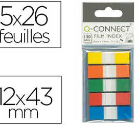 marque-pages-q-connect-mini-ki-t-poche-12x44mm-130f-coloris-assortis-bleu-rouge-jaune-vert-orange-lot-5x26-unitas