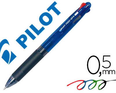 stylo-bille-pilot-feed-gp4-ecriture-moyenne-0-5mm-encre-classique-ratractable-grip-caoutchouc-4-couleurs-pack-10-unitas