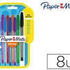 STYLO-BILLE PAPER MATE INKJOY 100 ACRITURE MOYENNE 0.5MM ULTRA DOUCE RASISTE BAVURES ASSORTIS FUN BLISTER 8 UNITAS