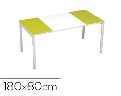 bureau-paperflow-easydesk-180x-80cm-pieds-acier-laqua-blanc-plateau-blanc-vert