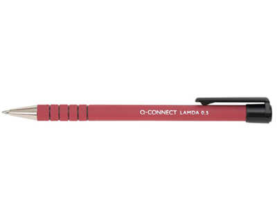 stylo-bille-q-connect-lamda-ra-tractable-acriture-moyenne-0-5mm-pointe-matal-corps-caoutchouc-couleur-encre-rouge